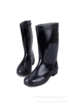 女士中筒工作黑色双色外贸耐磨耐酸碱时尚日韩PVC雨鞋水鞋|ms