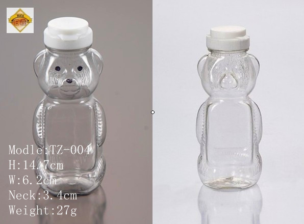 供应150/250ml卡通小熊塑料食品包装有孔果酱瓶 吸管奶茶瓶TZ-004