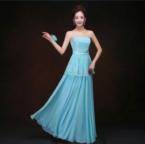 Aqua Bridesmaid dress long sister group blue evening wedding party dress host model show dress banquet one shoulder