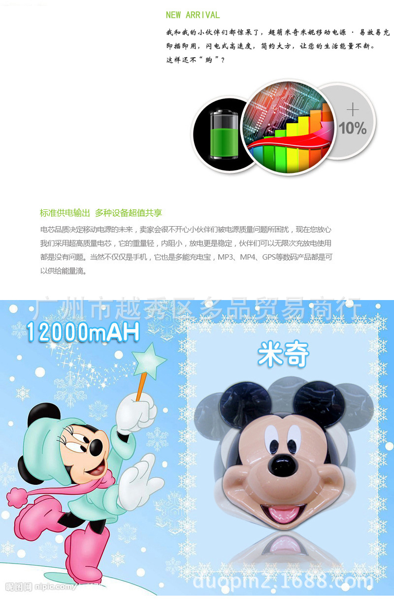 Factory direct 2014 burst Mitch Minnie 12000 Ma mobile power supply chain charge treasure, style random9