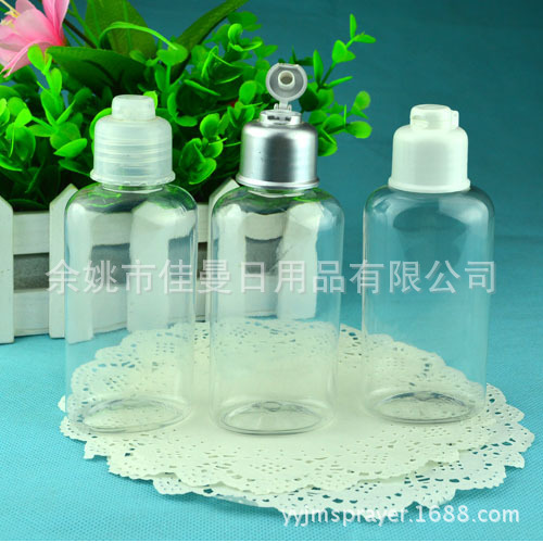 佳曼新款100ml扁形叮当盖瓶 塑料翻盖瓶 透明叮当翻盖瓶