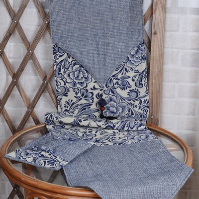 厂家定制 双头镶色吊穗桌旗/床旗/柜旗（有配套纸巾盒）-青花牡丹|ms