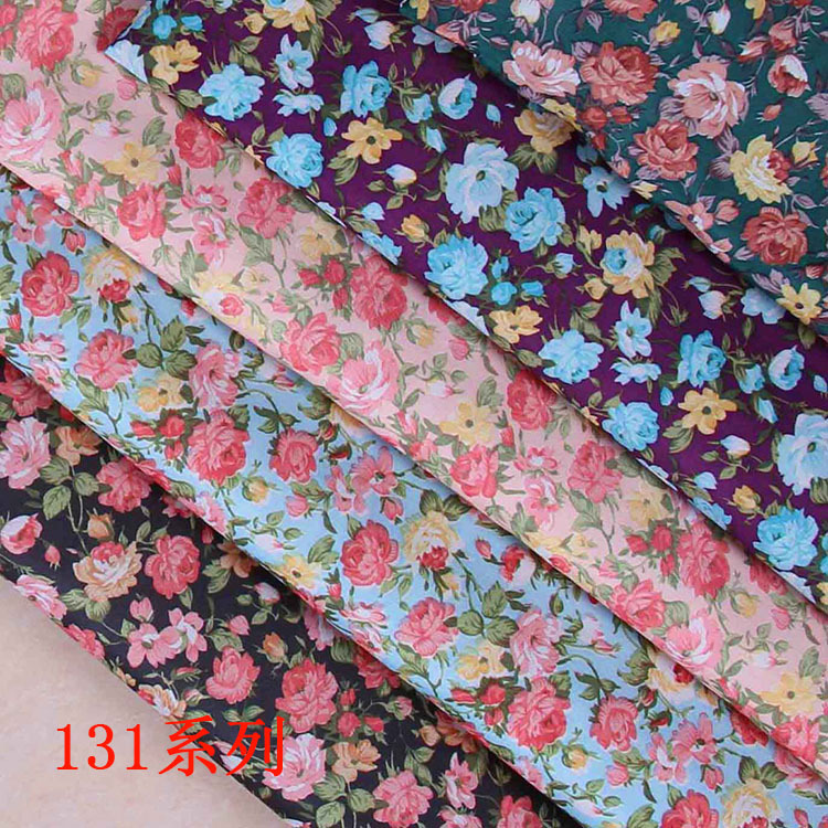 新版韩版淑女风风格玫瑰花色粉黑蓝紫绿多色印花布网印花布料面料