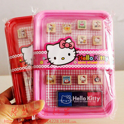 南韩文具 Hello Kitty 可爱饭盒卡通儿童印章套装 教师奖励鼓励章|ms