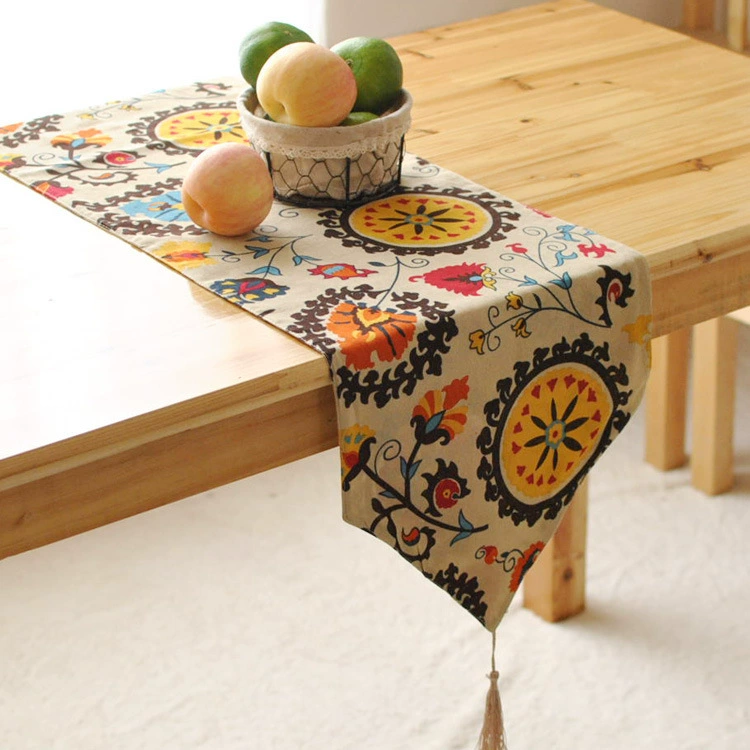 Ethnic coffee table, ethnic style, cotton and linen, flowered, boho style, direct factory sales