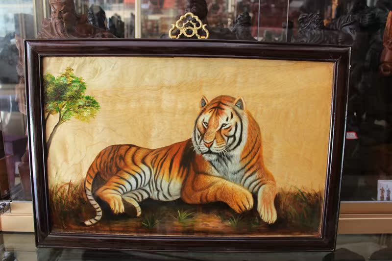 现货批发大叶楠实木挂屏 老虎壁画 动物画|ru