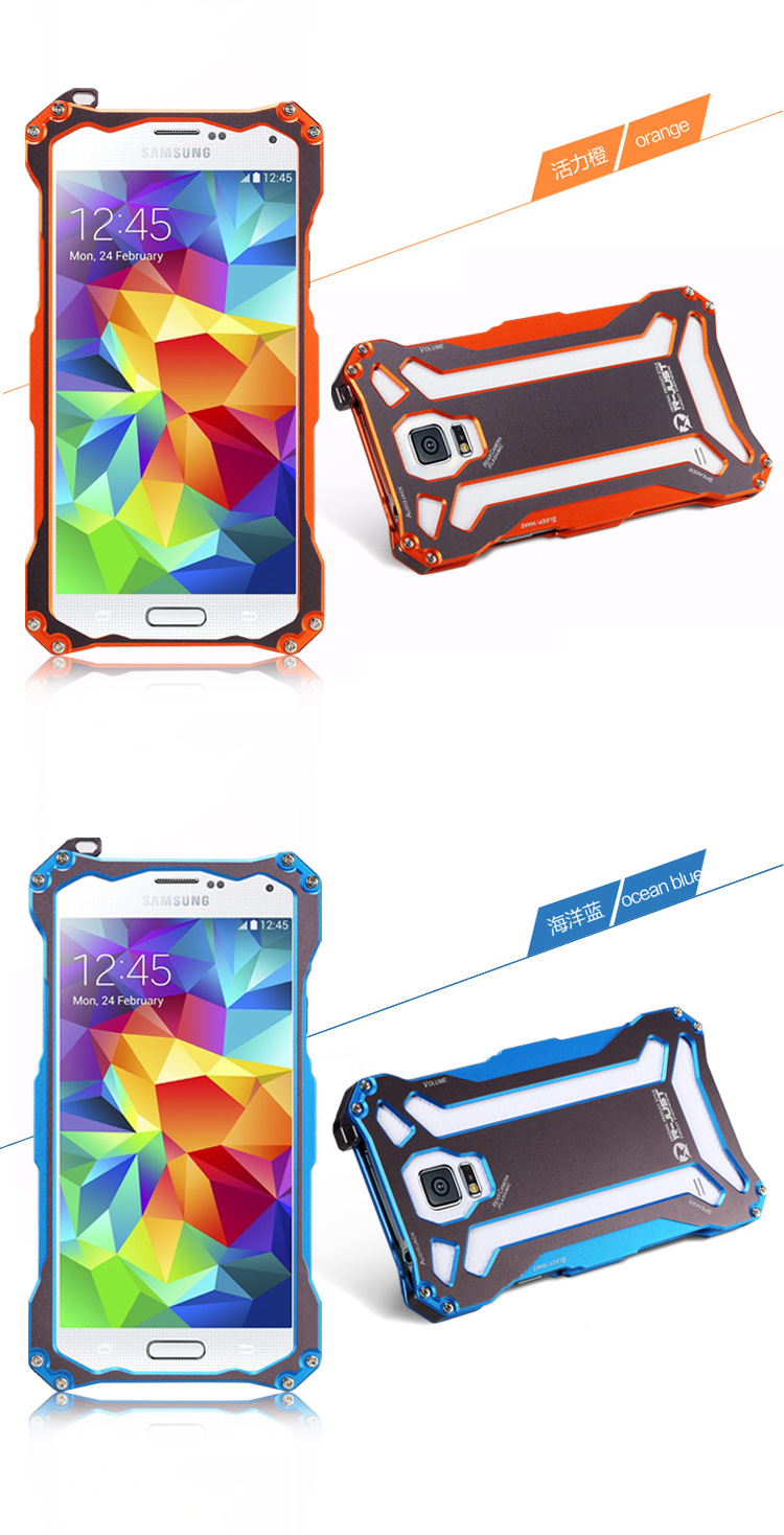R-Just Gundam Aerospace Aluminum Contrast Color Shockproof Metal Shell Outdoor Protection Case for Samsung Galaxy S5