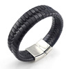 Woven magnetic bracelet stainless steel, genuine leather, punk style