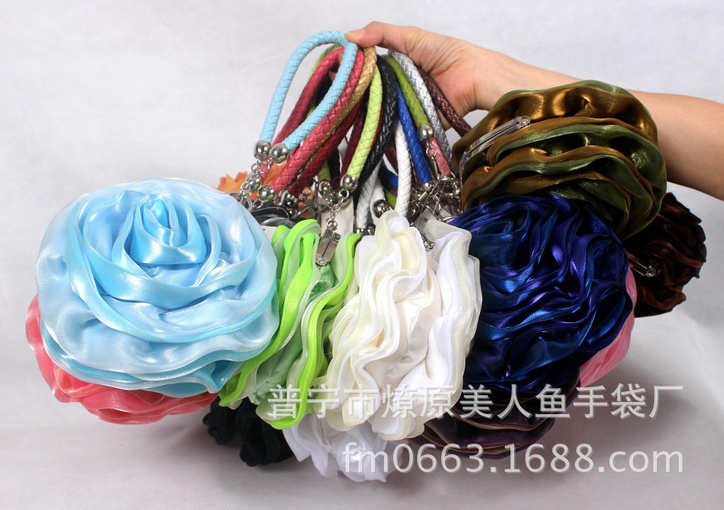 Túi dạ hội hoa satin ba chiều xách tay nhỏ — Màu trắng, Màu tím, Màu xanh lam, Màu đen chi tiết 13