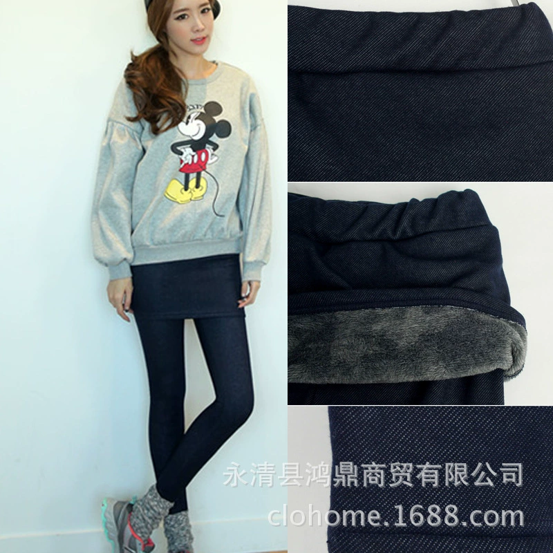 Бархатные утолщенные леггинсы, джинсовые искусственные двухсекционные женские брюки большого размера плюс толстые мм, L-6XL, утягивающий вид