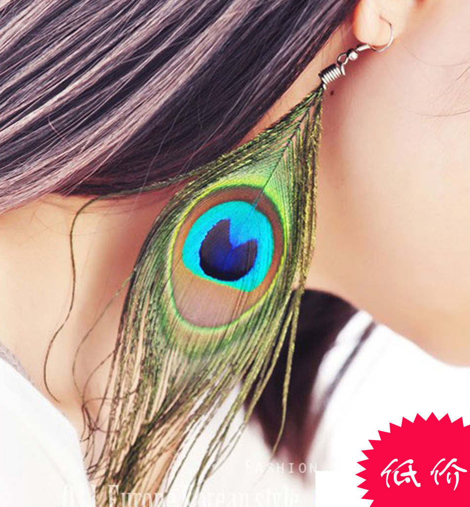 義烏廠家直銷 歐美外貿流行時尚 孔雀羽毛耳環耳墜耳飾批發 特價