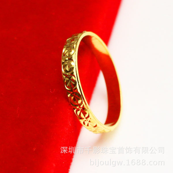 鍍黃金戒指男女款足金999色24K鍍金死口戒子指環結婚首飾尾戒尾指