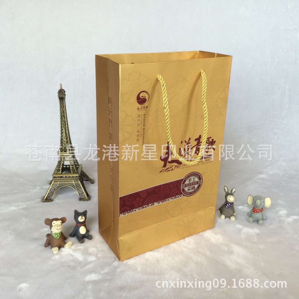 【厂家生产加工】茶叶手提礼品袋 高档尊贵金卡纸袋彩色UV印刷