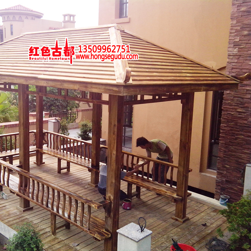 防腐木凉亭酒店景观亭楼盘凉亭现代凉亭3*3米景区凉亭防腐木-阿里巴巴