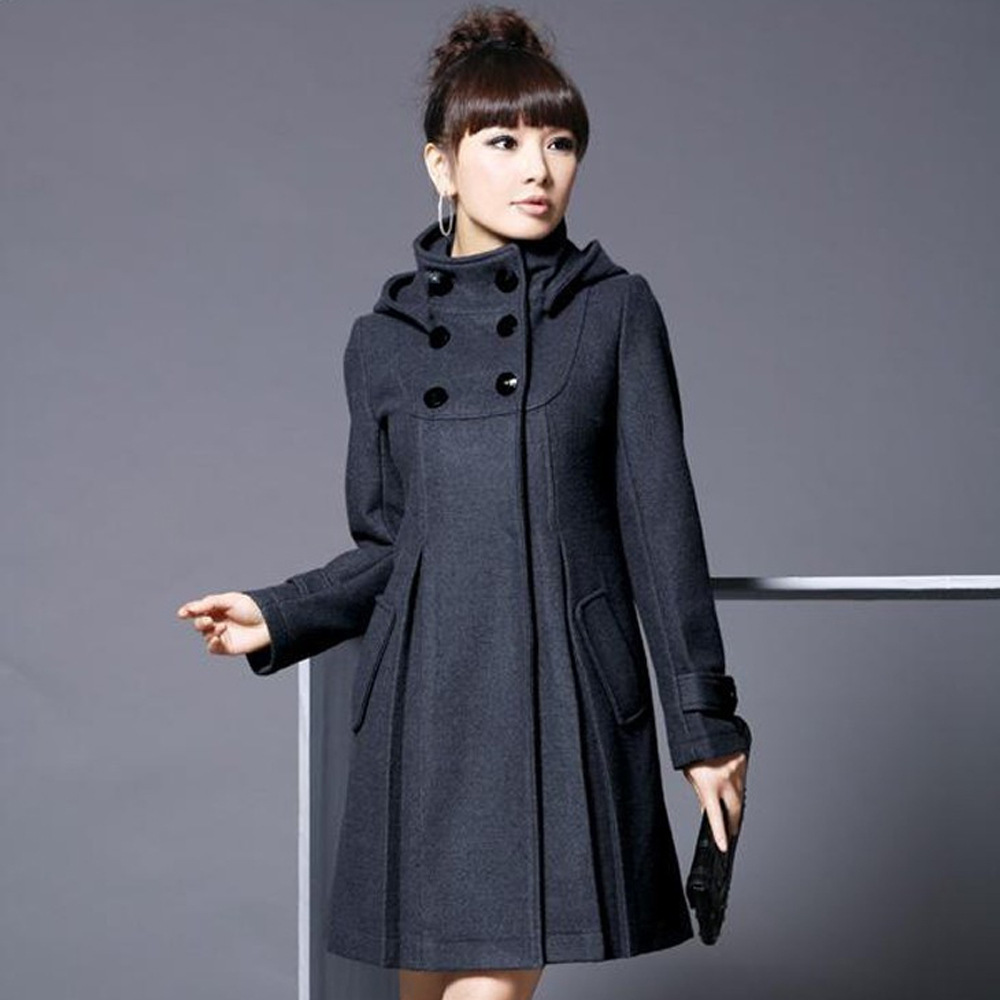 Women's Mid-length Hooded Double-breasted Cape Trench Coat