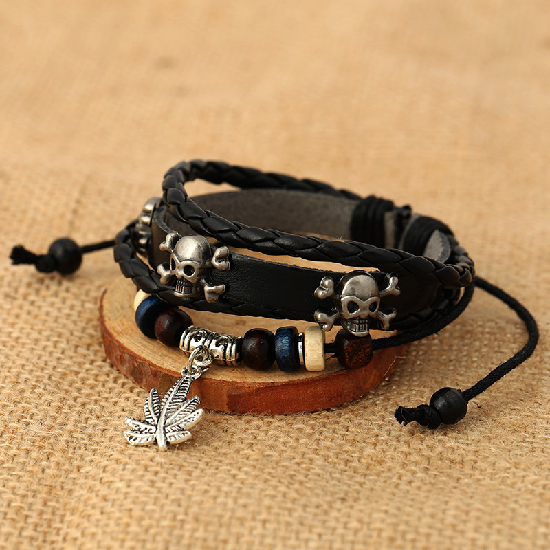 Beaded Cowhide Bracelet Leather Jewellery display picture 3