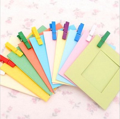 DIY 3寸彩色纸质相框墙带夹子 麻绳悬挂纸相框照片墙3寸10枚入|ms