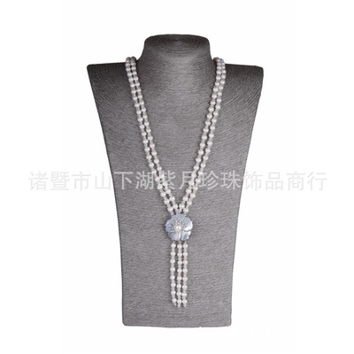 韩版时尚个性自然淡水珍珠项链 珍珠毛衣花朵项链 生日礼品