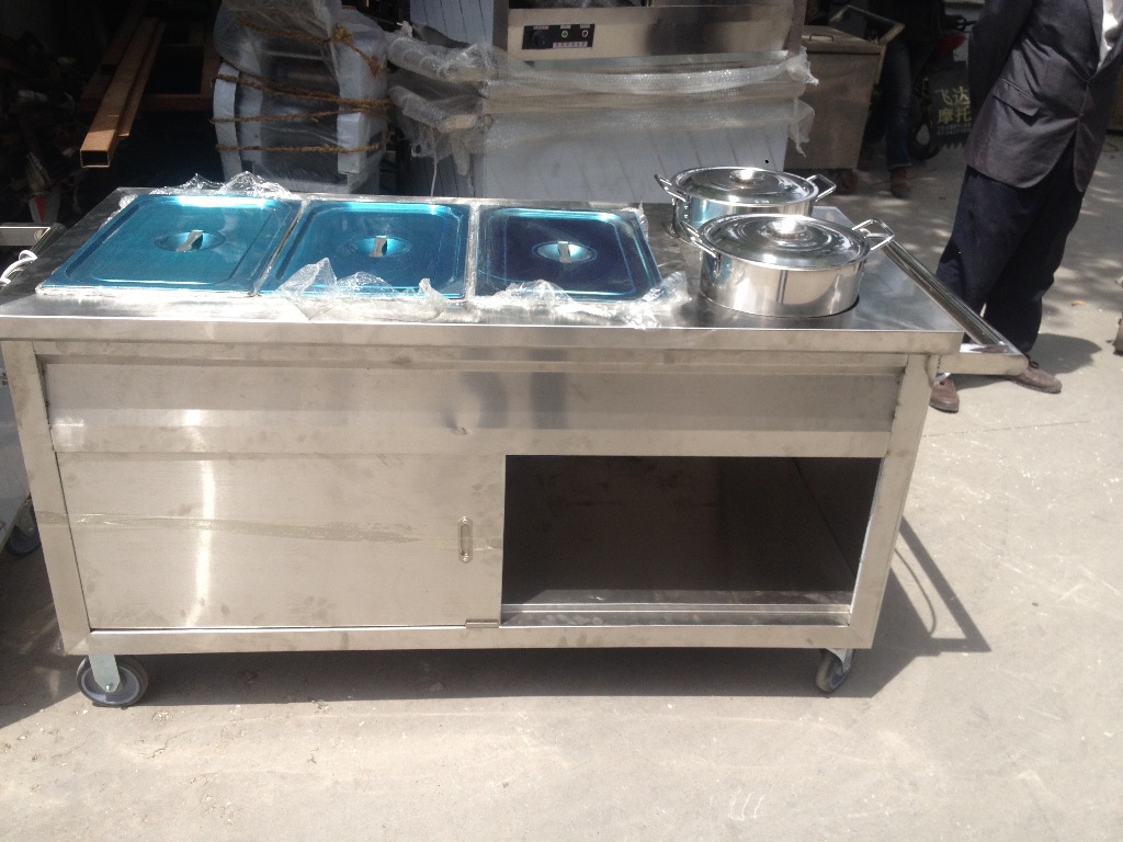 供应出口型304不锈钢保温售饭车，拉门不锈钢保温送餐车