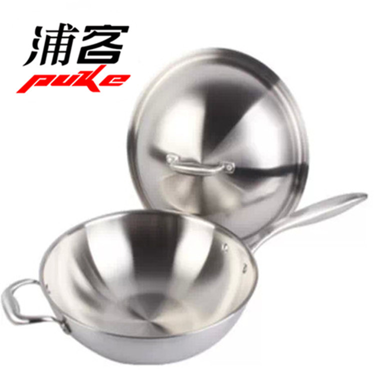 Double Star Puke three-layer stainless steel wok uncoated non-stick multi-layer stainless steel wok 34cm wok