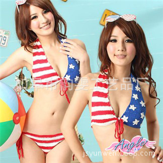 性感女神˙美国国旗泳衣˙二件式分体洋裝/比基尼泳裝 厂家批发