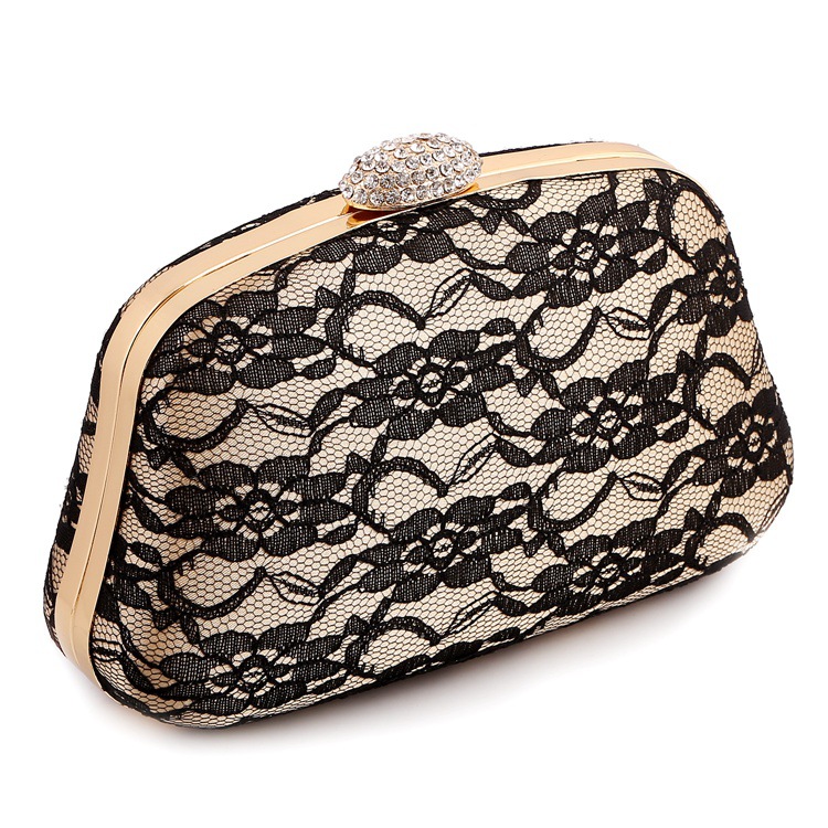 Lace Evening Bag Hard Shell With Drill Clutch Bag Retro Lady Party Chain Bag display picture 3