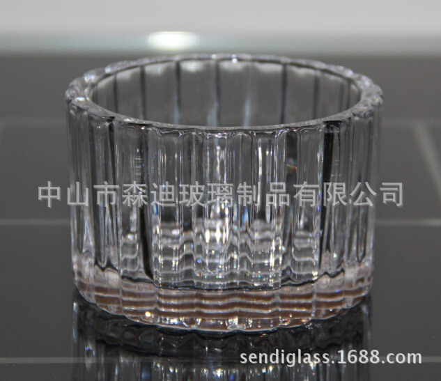 厂家直销定制直线条圆形水晶玻璃灌蜡烛台香熏容器|ru