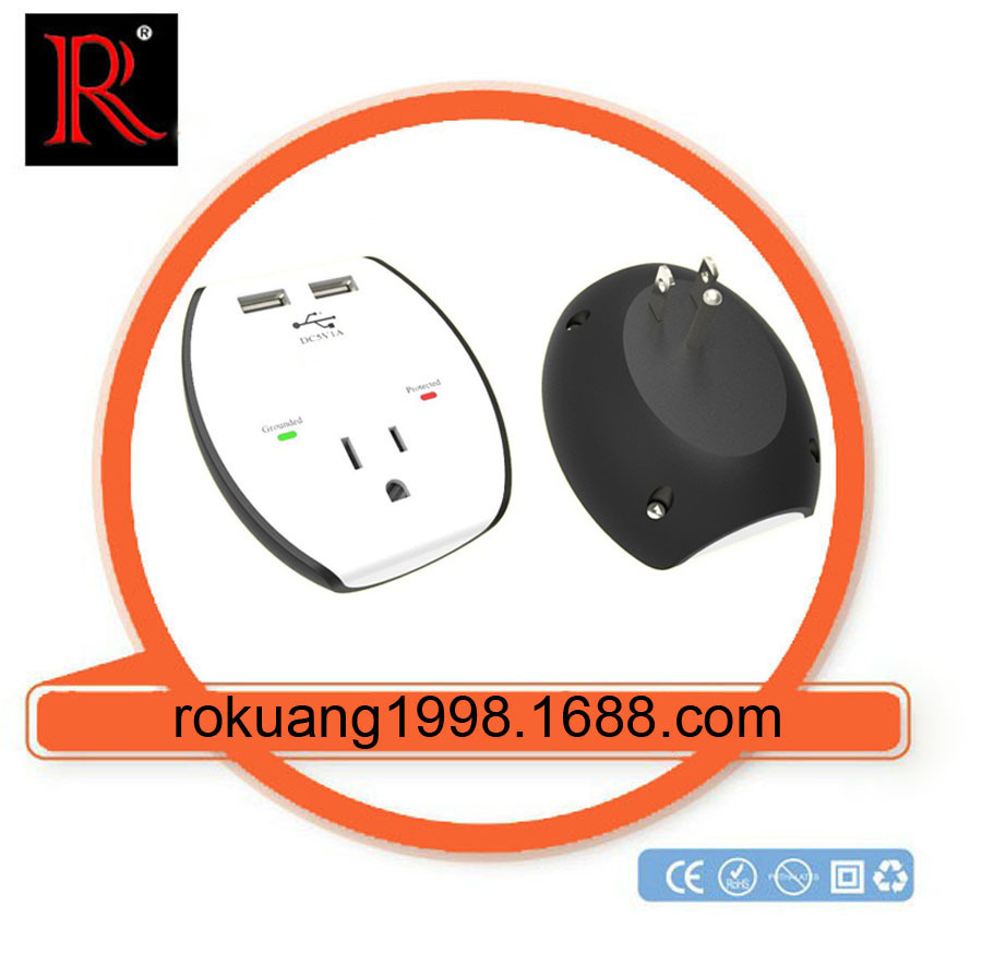 US-130 防雷USB墙充 双USB墙壁插座 美规转换器 防雷保护