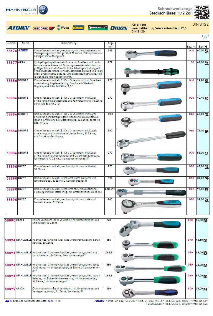 哈恩库博 棘轮扳手 可转换带1/2”四方驱动头