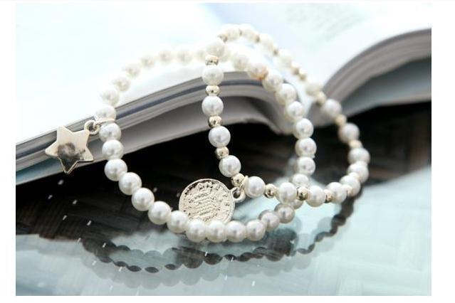 Pearl Vintage Bracelet Coin Six-piece Jewelry Multi-layer Elastic Bracelet display picture 3