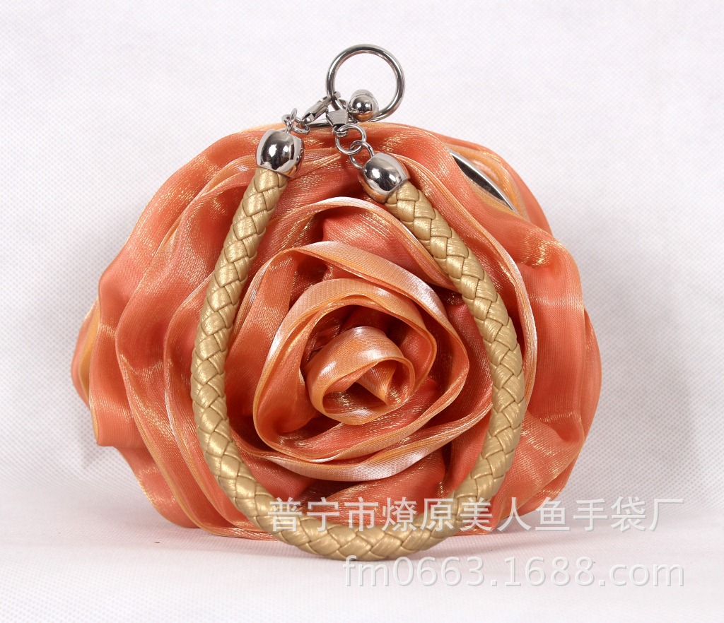 Túi clutch dạ tiệc hình hoa hồng 3D lụa hoa trà — Màu tím, Màu đen, Màu hồng, Màu xanh ngọc chi tiết 15