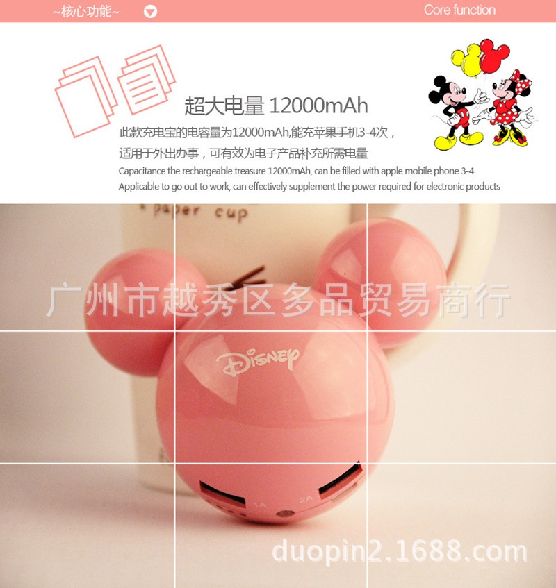 Factory direct sales of new Mitch Minnie mobile power, cute cartoon charge 12000 Ma, style random3