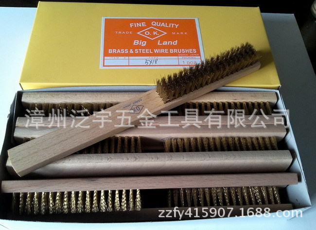 日本进口OK铜丝刷木柄铜刷清洁除锈刷钢刷抛光文玩