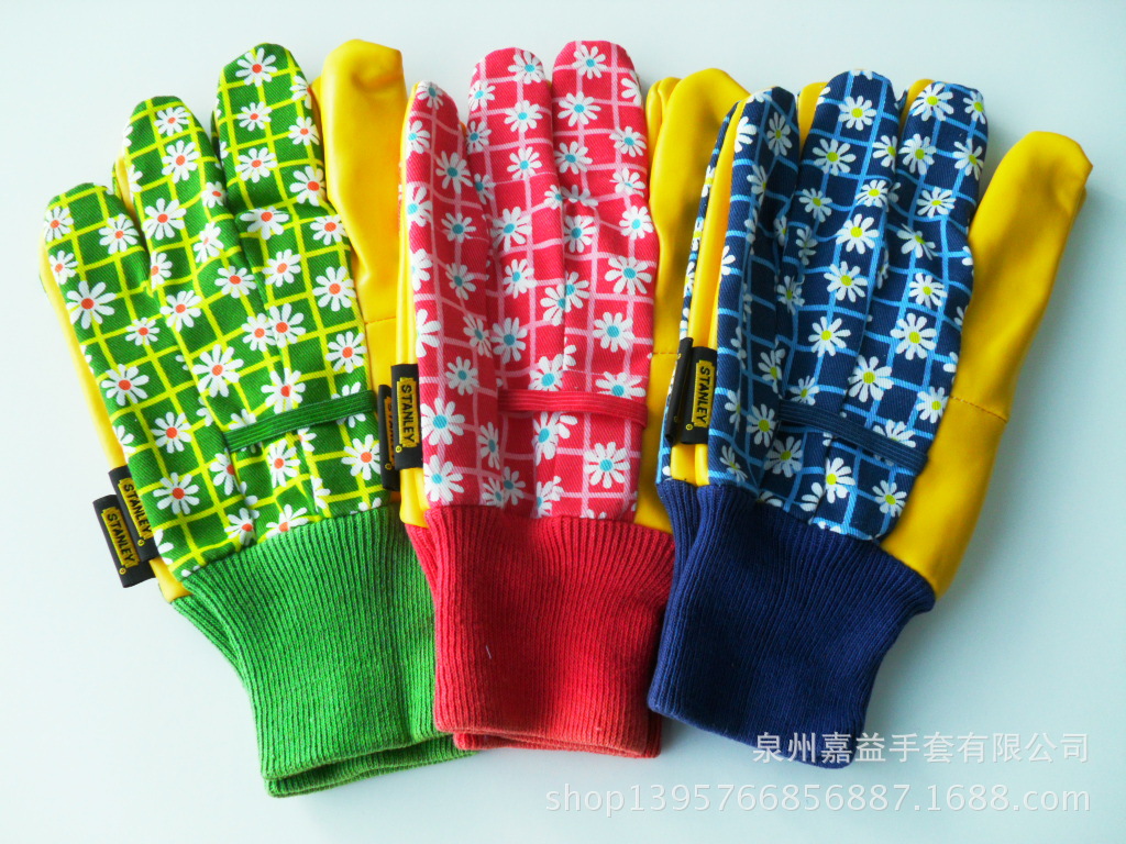 PU革掌卡其布背花园手套