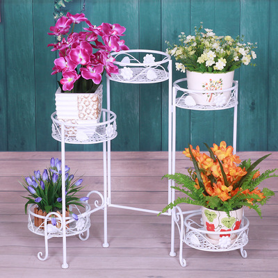 欧式室内铁艺花架子 铁艺工艺品摆件客厅户外阳台落地阶梯花盆架