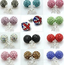 10mm外贸亚马逊ab泥水晶香巴拉耳钉国产3A水钻韩版饰品钻球