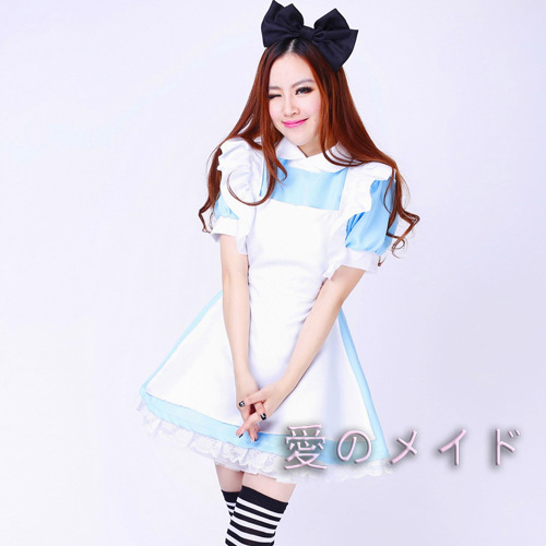 COSPLAY Alice in Wonderland Super Cute Maid Costume Aqua Blue Maid Costume Anime Costume