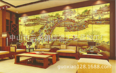 Wooden hanging picture Riverside mural Gold foil Lacquer painting hotel Lobby mural Chinese style Home decorative painting