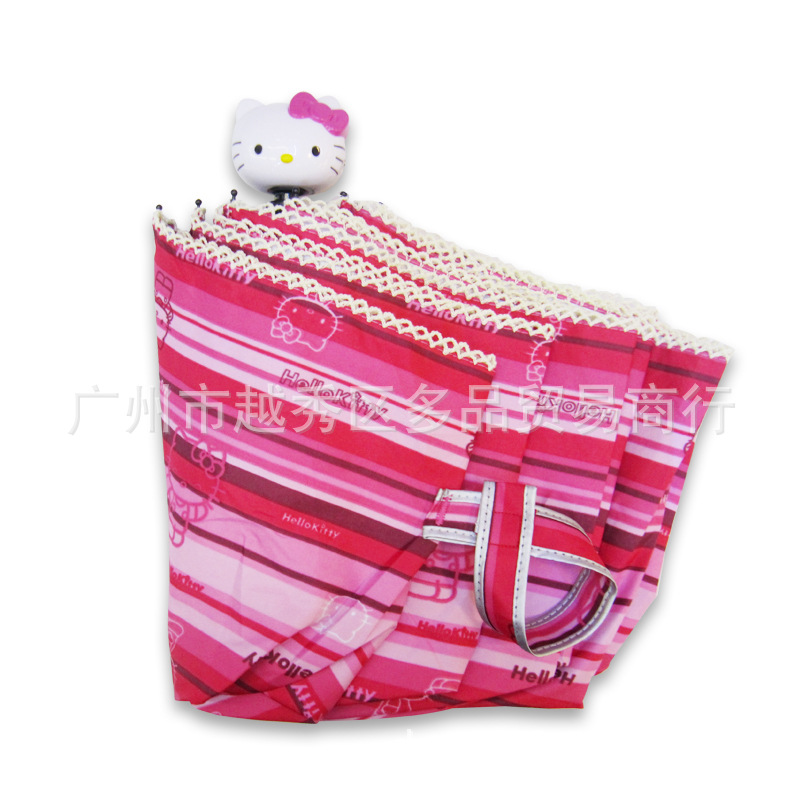 Manufacturers selling genuine Hello Kitty lovely stripe umbrella handle Hellokitty three folding umbrella3