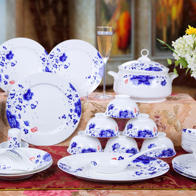 景德镇陶瓷餐具/56头高档无铅骨瓷餐具套装/可公司订做/厂家直销|ru