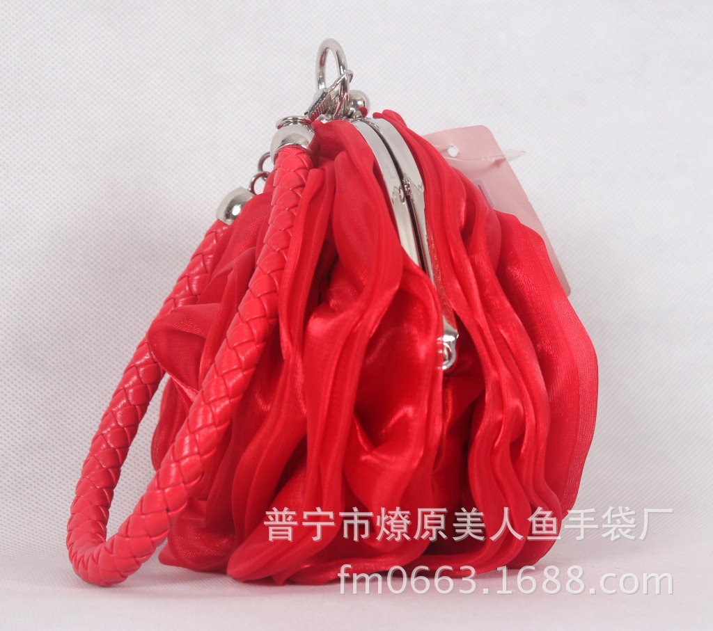 Túi clutch dạ tiệc hình hoa hồng 3D lụa hoa trà — Màu tím, Màu đen, Màu hồng, Màu xanh ngọc chi tiết 24
