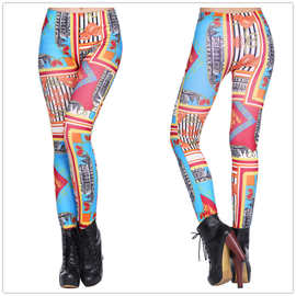 9805 无缝复古宫殿印花涂鸦打底裤 外贸九分裤tattoo leggings