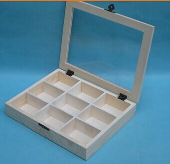 厂家直销  九格实用桐木玻璃盖木盒|ms