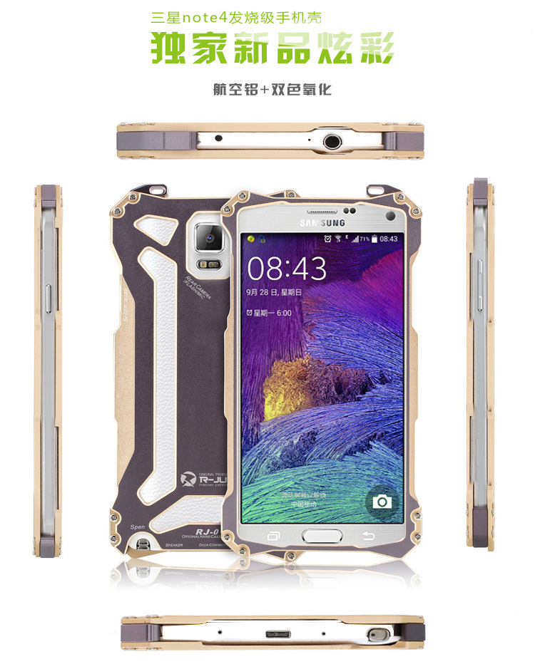 R-Just Gundam Aerospace Aluminum Contrast Color Shockproof Metal Shell Outdoor Protection Case for Samsung Galaxy Note 4