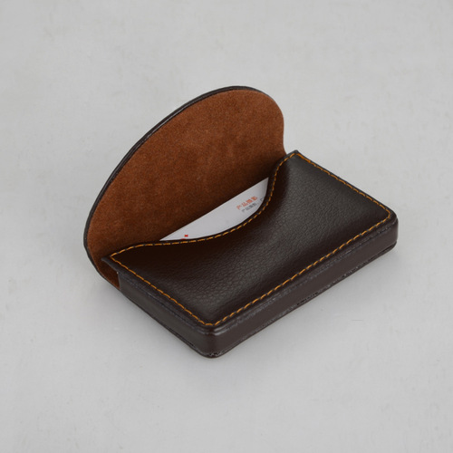 Wholesale leather business card stainless steel business card box metal business card box leather business card holder semicircle 033