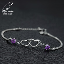 925純銀飾品愛心手鏈韓版時尚紫水晶情侶聖誕雙層手串首飾廠批發
