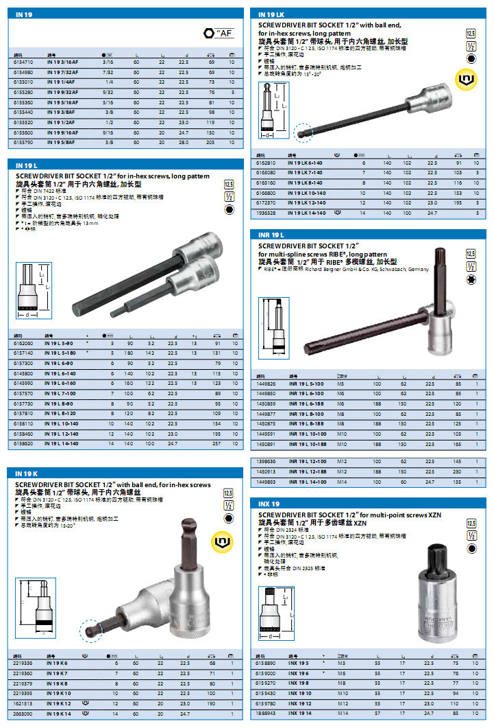 吉多瑞旋具头套筒1/2  样式齐全
