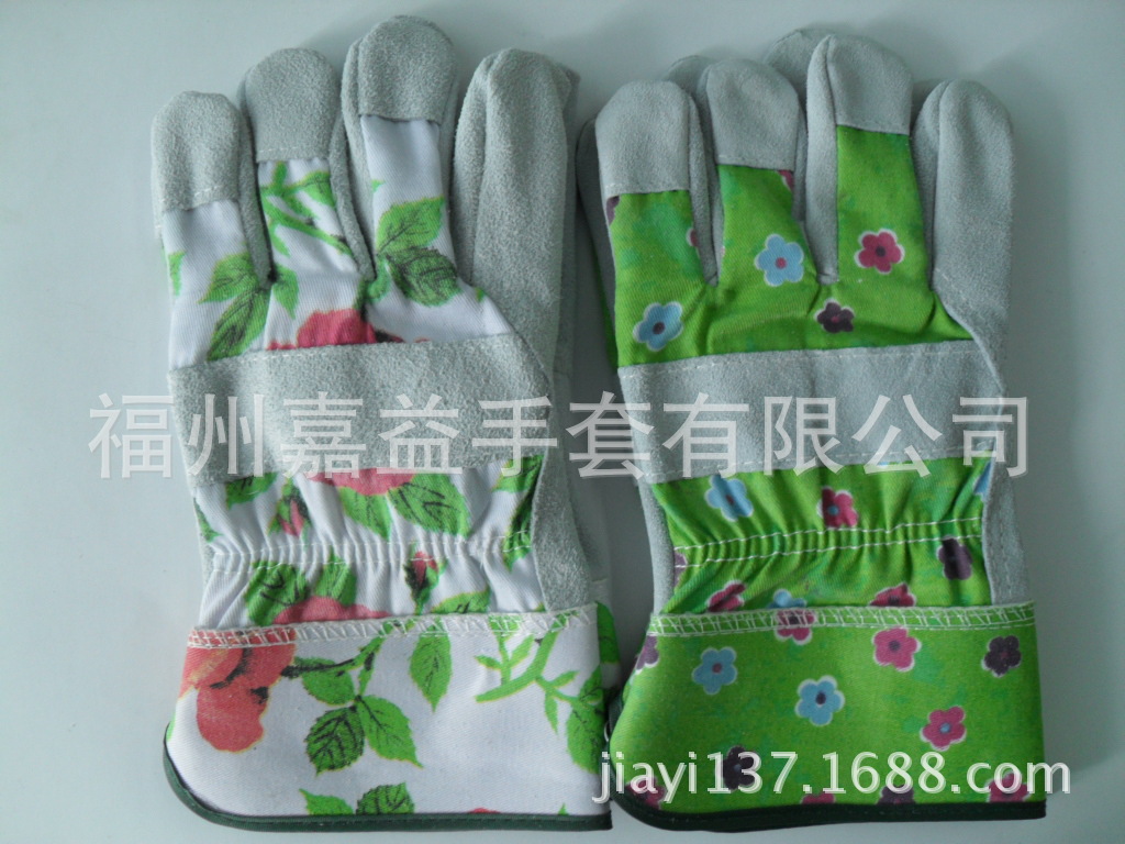 牛二层印花布背胶袖花园手套