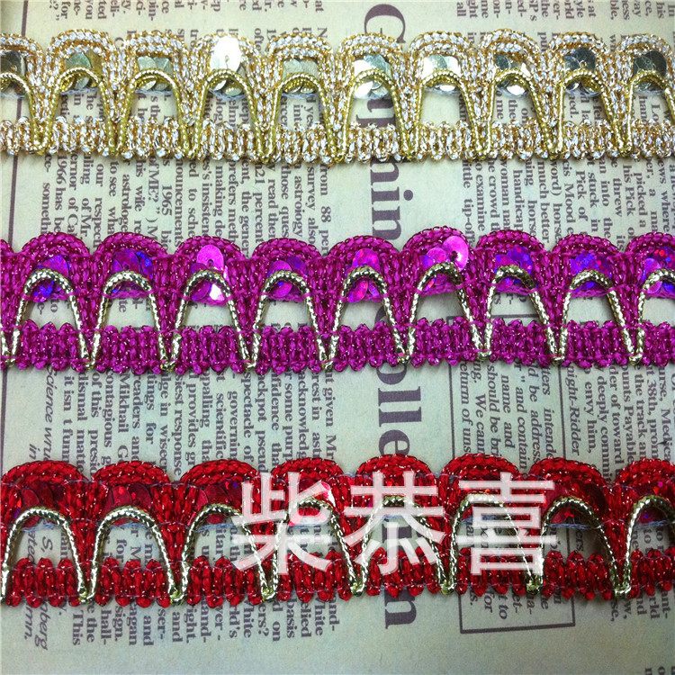 厂家直销供应亮片花边金银丝花边  供应珠片花边平阳花边