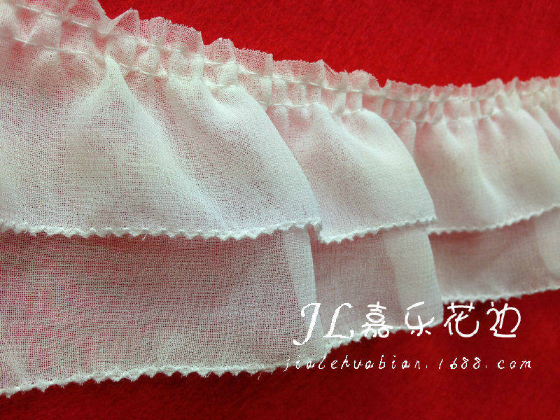 DIY手工辅料  白色 两层珍珠雪纺锁边对丝花边 辅料批发